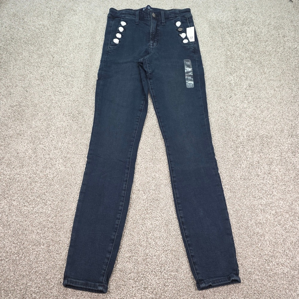 Gap Denim High Rise Universal Legging Jeans Dark Wash Sailor Button 2/26L Long